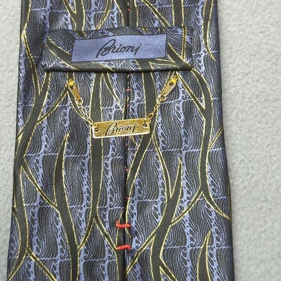 Vintage Brioni Tie Black Gold Purple 100% Silk Hand Made in Italy Barcelino - Picture 2 of 9